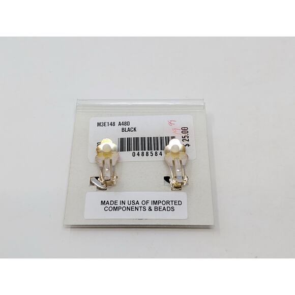 Draper's & Damon's Earrings Black Oval Silver Tone Clip On New - Picture 4 of 4